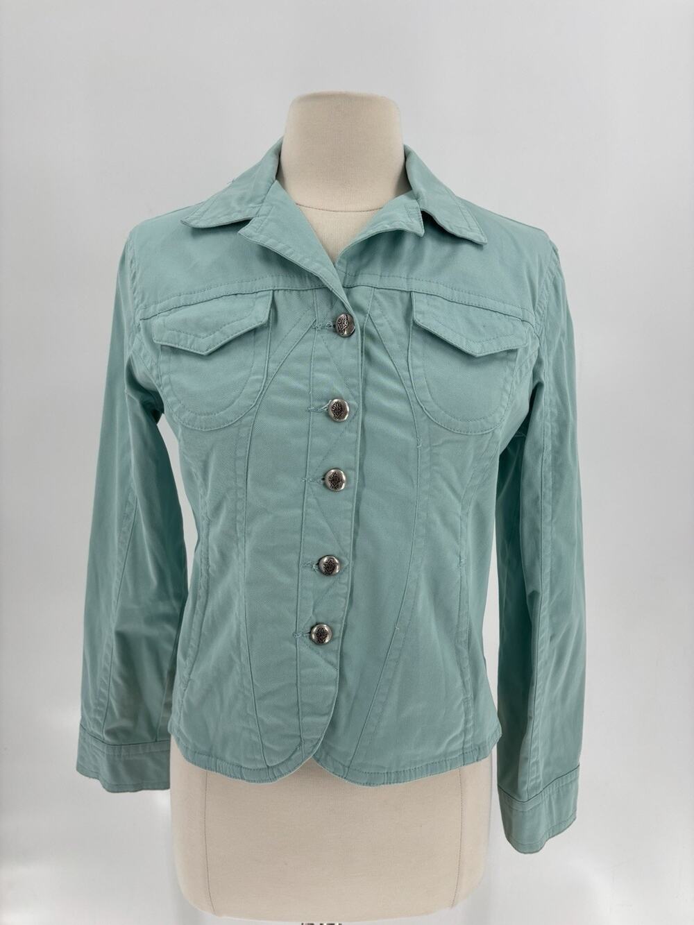 Live a Little Vintage 90s Jacket Womens Medium Teal Blue Western Denim Buttons